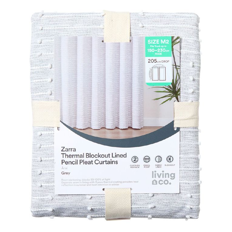 Living & Co Zarra Curtains Grey 150-230cm Wide/205cm Drop, , hi-res