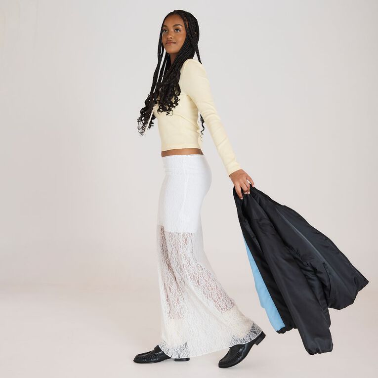 BRDRLESS Abby Lace Maxi Skirt, White, hi-res