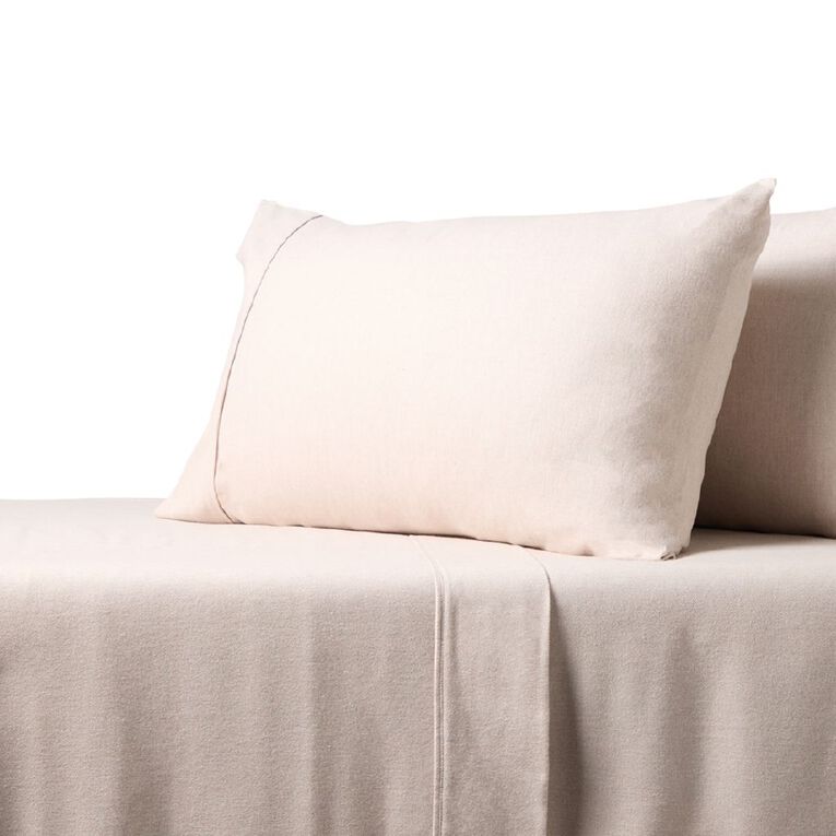 Maison d'Or Cotton Twill Flannelette Sheet Set Natural King Single, , hi-res
