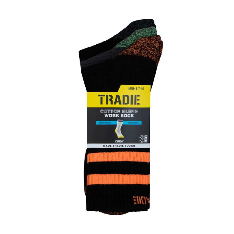 Tradie Men's Ribbed Crew Socks 3 Pack, Black, hi-res