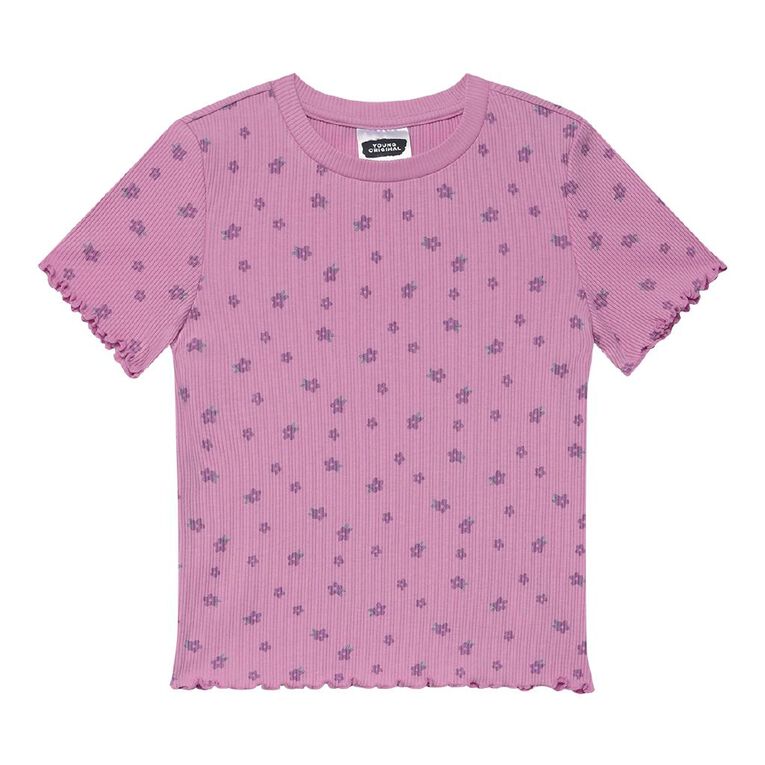 Young Original Short Sleeve All Over Print Rib Top, Pink Mid, hi-res