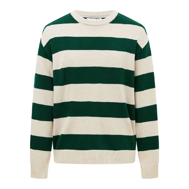 Garage Men's Crewneck Striped Pullover, Green Dark, hi-res