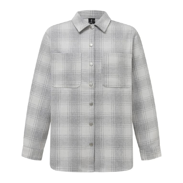 H&H Women's Brushed Felt Like Check Shacket, Grey Light, hi-res