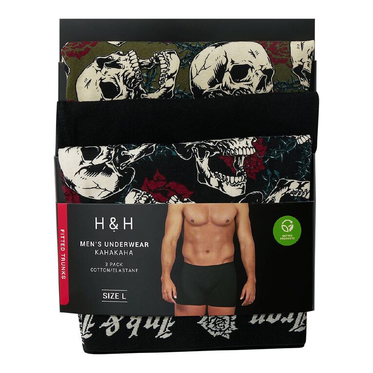 H&H Men's Trunks 3 Pack, Black/Green, hi-res