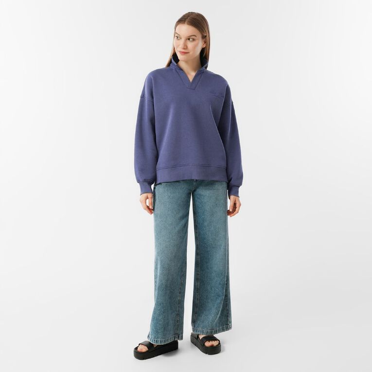 H&H Women's Long Sleeve Collared Sweat, Blue Mid, hi-res