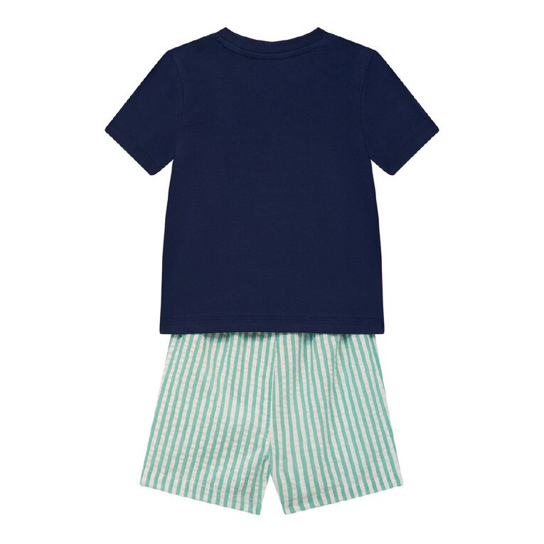 H&H Boys' Tee and Seersucker Short Pyjamas Set, Green Mid, hi-res