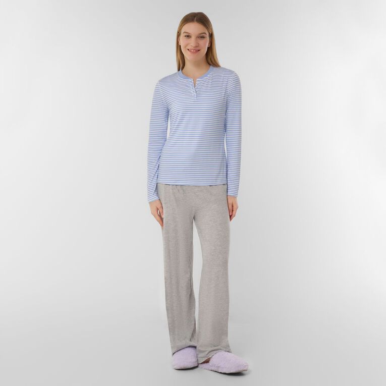 H&H Women's Comfy Henley Pyjama Top, Blue Light, hi-res