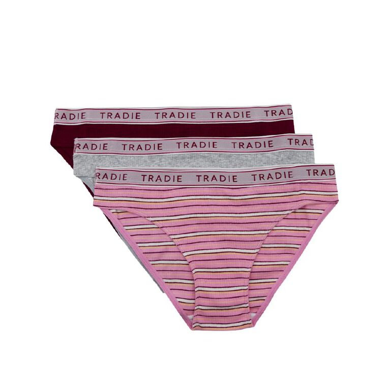 Tradie Women's Rib Bikini Briefs 3 Pack, Pink Dark, hi-res