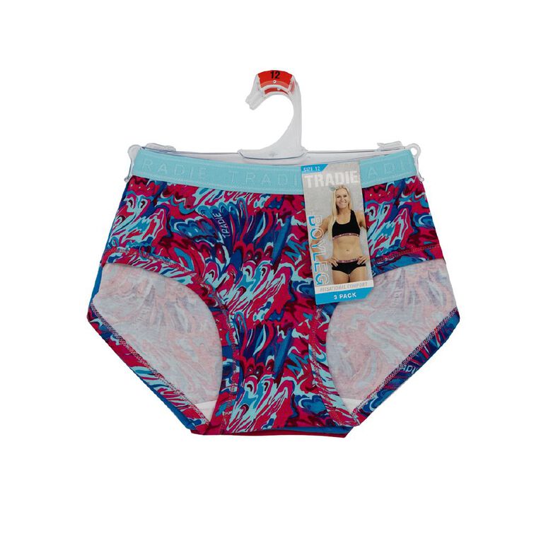 Tradie Women's Boyleg Briefs 3 Pack, Blue Mid, hi-res