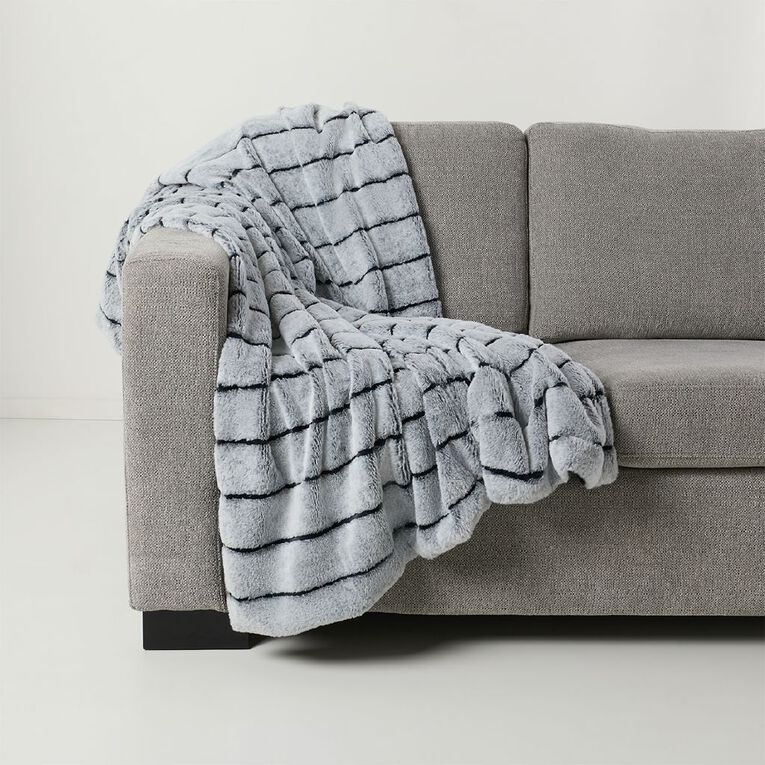 Living & Co Channel Faux Rabbit Fur Throw Charcoal 127cm x 152cm, Charcoal, hi-res