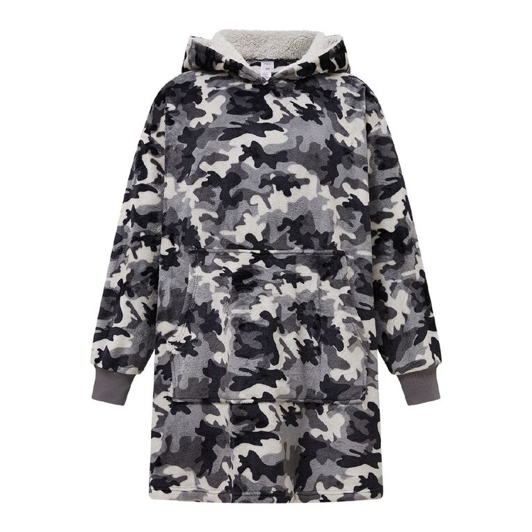H&H Men's Oversized Coral Fleece Hoodie, Grey Dark, hi-res