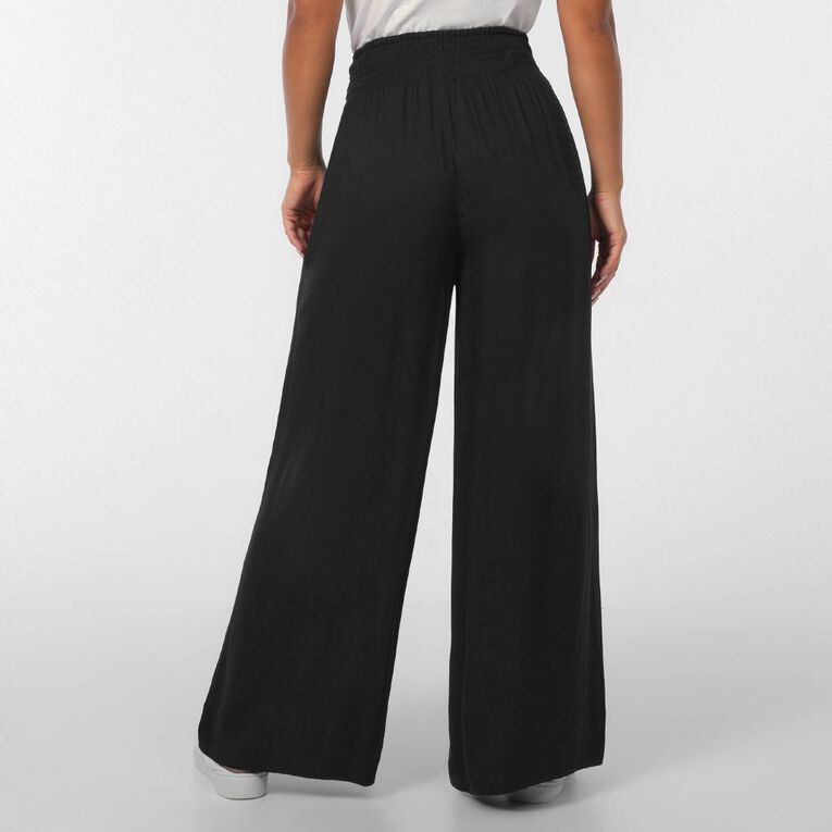 H&H Women's Shirred Waist Wide Leg Pants, Black, hi-res