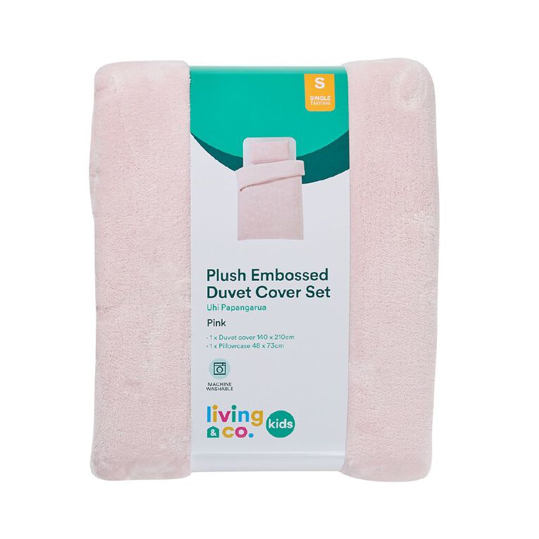 Living & Co Kids Duvet Cover Set Plush Embossed Pink Single, , hi-res