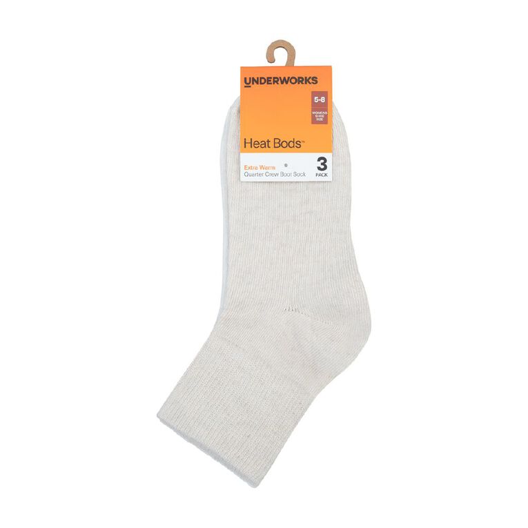 Underworks Women's Heat Bods Quarter Crew Boot Socks 3 Pack, Brown, hi-res