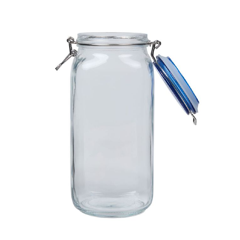 Living & Co Square Glass Clip Jar2.1L Clear, , hi-res
