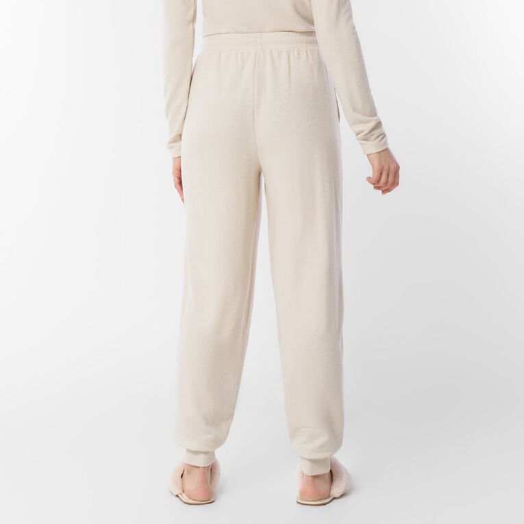 H&H Women's Brushed Knit Cuffed Lounge Pants, Cream, hi-res