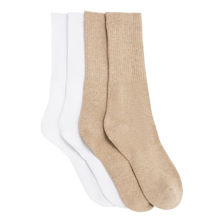 Active Intent Men's Sports Crew Socks 4 Pack, Beige, hi-res