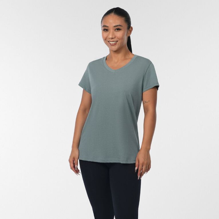 H&H Women's Essential Short Sleeve V-Neck Tee, Green Dark, hi-res