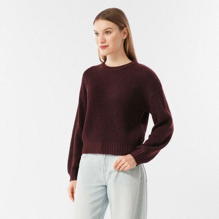 H&H Women's Billow Sleeve Crop Knit Jumper, Red Dark, hi-res