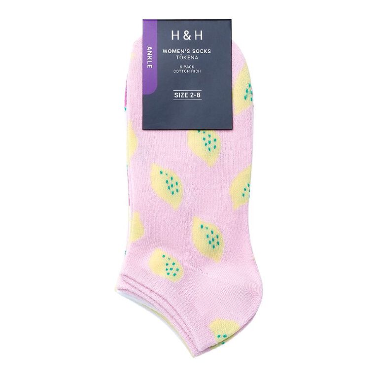 H&H Women's Liner Jacquard Socks 5 Pack, Blue, hi-res