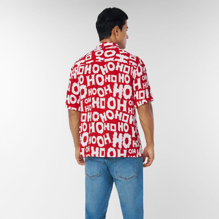 H&H Men's Short Sleeve Printed Shirt, Red Dark, hi-res