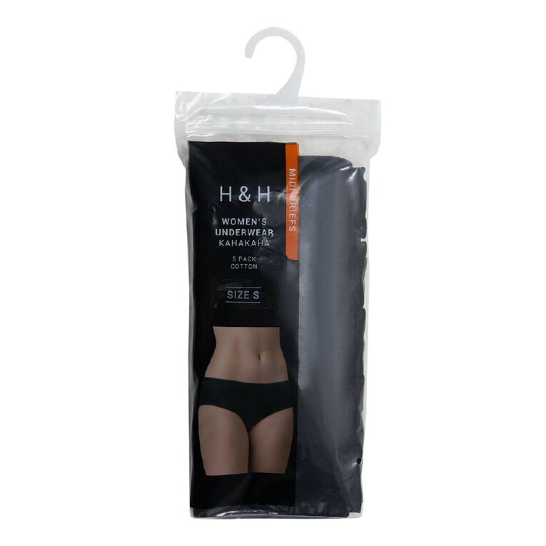 H&H Women's Midi Briefs 5 Pack, Black, hi-res