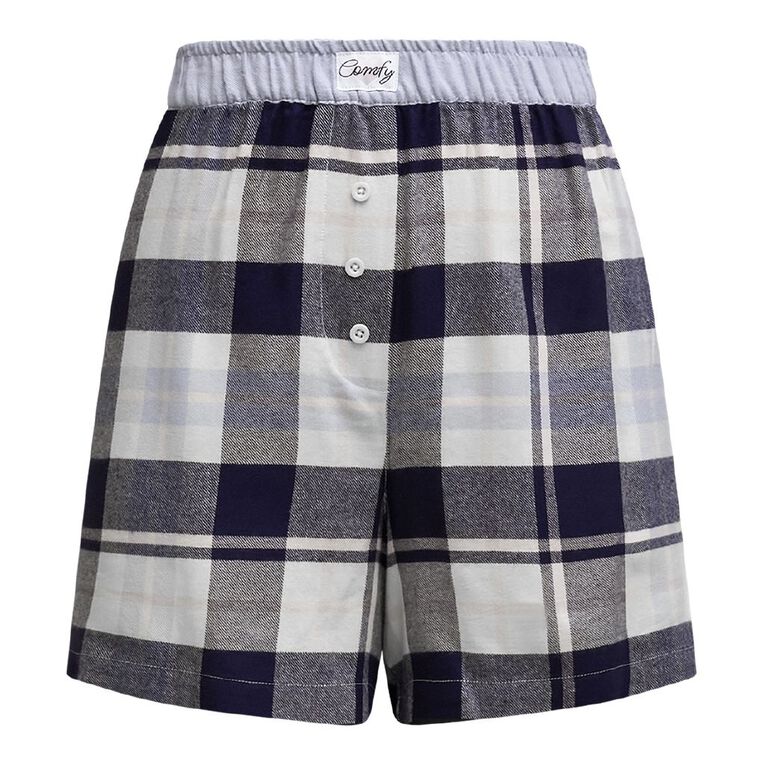 H&H Women's Boyfriend Flanelette Sleep Shorts, Blue Dark, hi-res