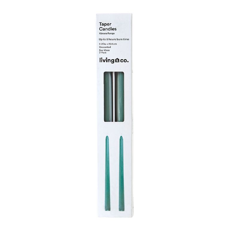 Living & Co Taper Candles 2 Pack Green Dark 25cm, , hi-res