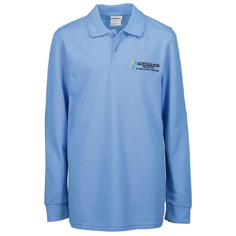 Schooltex Newfield Park Long Sleeve Polo with Embroidery, Sky Blue, hi-res
