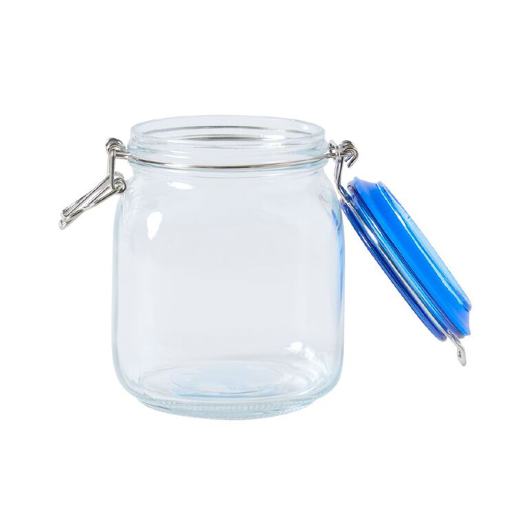 Living & Co Square Glass Jar With Clip On Lid Clear, , hi-res