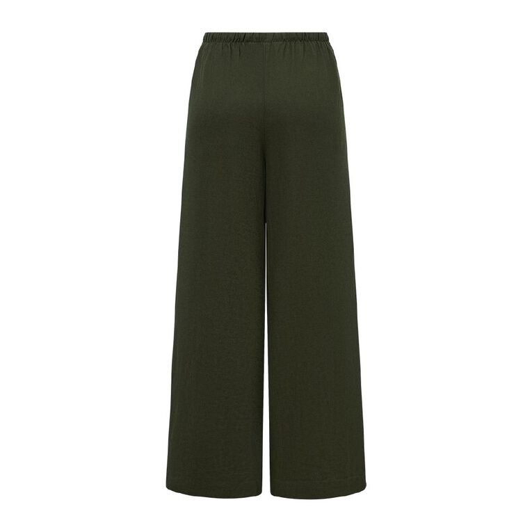 H&H Women's Tie Waist Linen Blend Pants, Green Dark, hi-res
