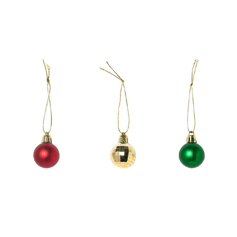 Wonderland Christmas Baubles 3cm Gold/Red/Green 20 Pack, , hi-res