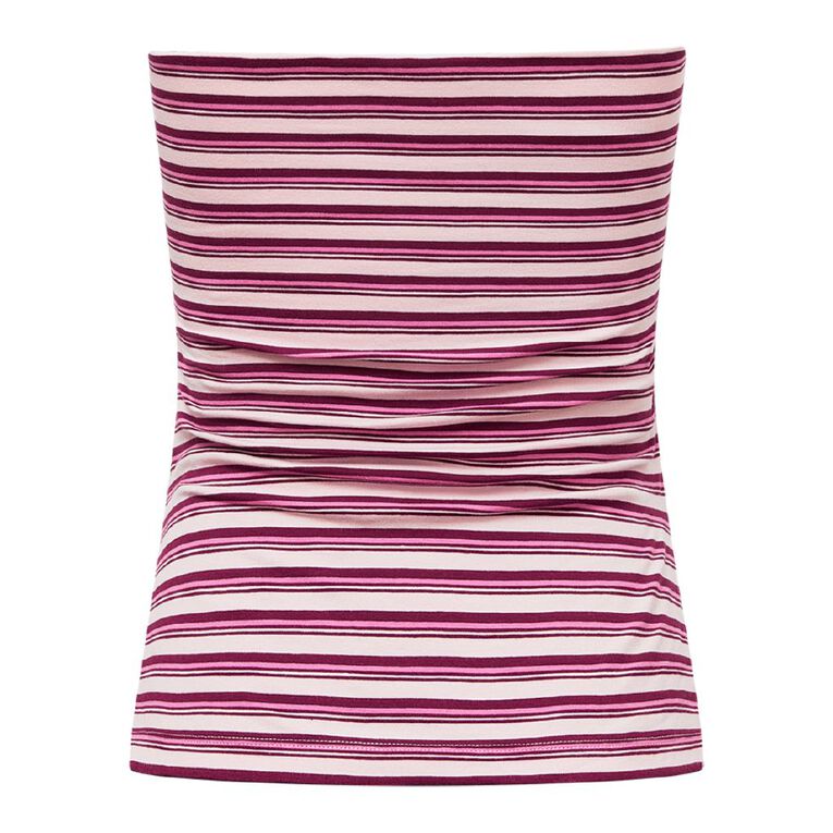 Garage Women's Contour Print Ruched Bandeau, Pink Mid, hi-res