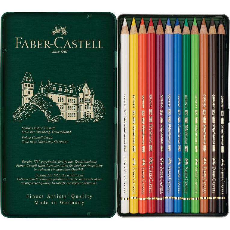 Faber-Castell Polychromos Colour Pencils Tin of 12 Assorted, , hi-res