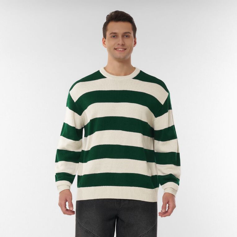 Garage Men's Crewneck Striped Pullover, Green Dark, hi-res