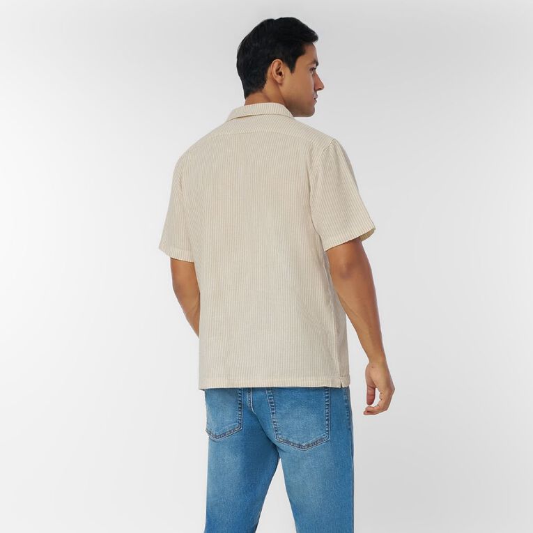 H&H Men's Short Sleeve Cotton Linen Shirt, Cream, hi-res