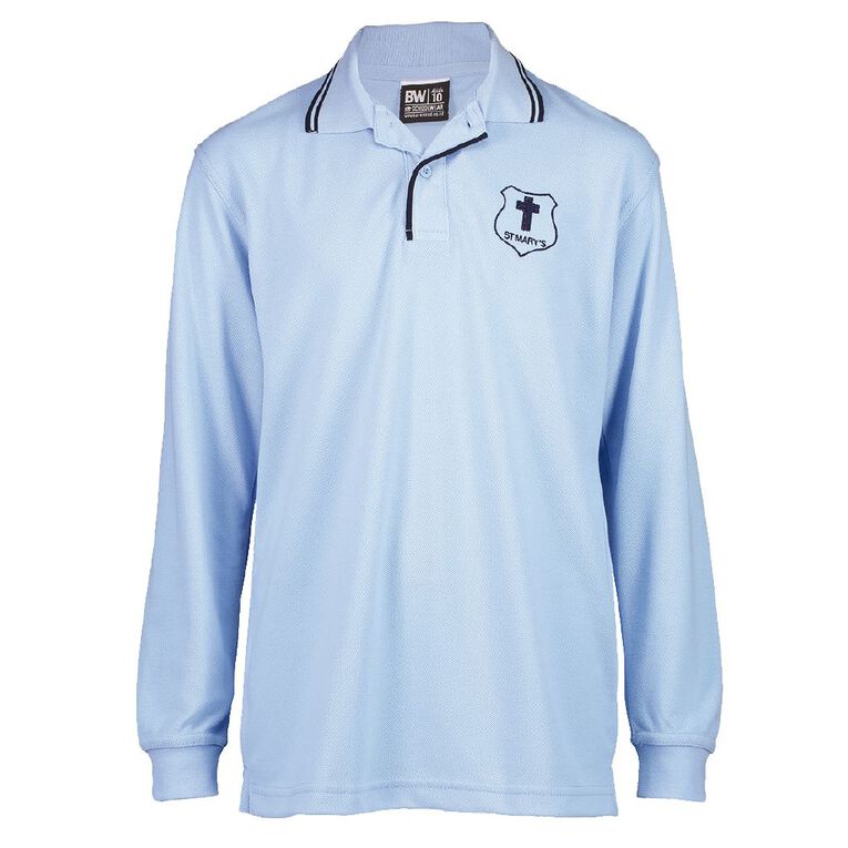 Schooltex St Mary's Hastings Long Sleeve Polo with Embroidery, Blue/Navy, hi-res