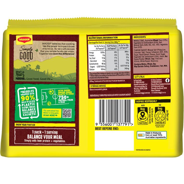 Maggi 2 Minute Noodles Beef 5 Pack, , hi-res
