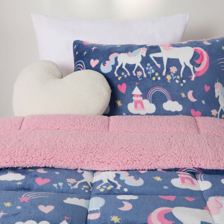 Living & Co Kids Plush Comforter Set Sherpa Reverse Unicorn Blue, , hi-res