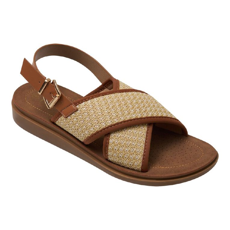 H&H Women's Crossover Sling Back Sandals, Tan, hi-res