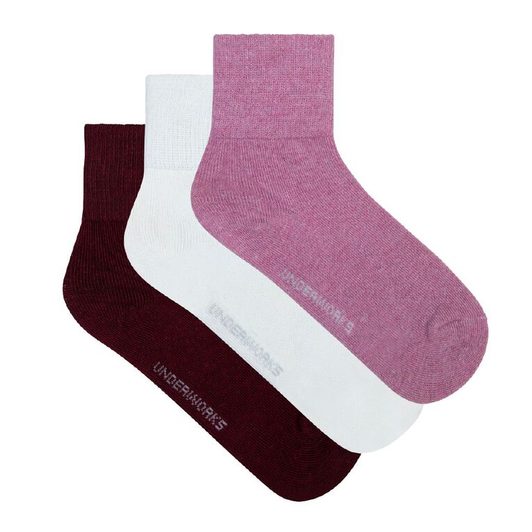 Underworks Women's Heat Bods Quarter Crew Boot Socks 3 Pack, Pink Dark, hi-res