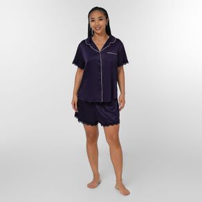 H&H Women's Satin Button Up Short Sleeve Pyjama Set
