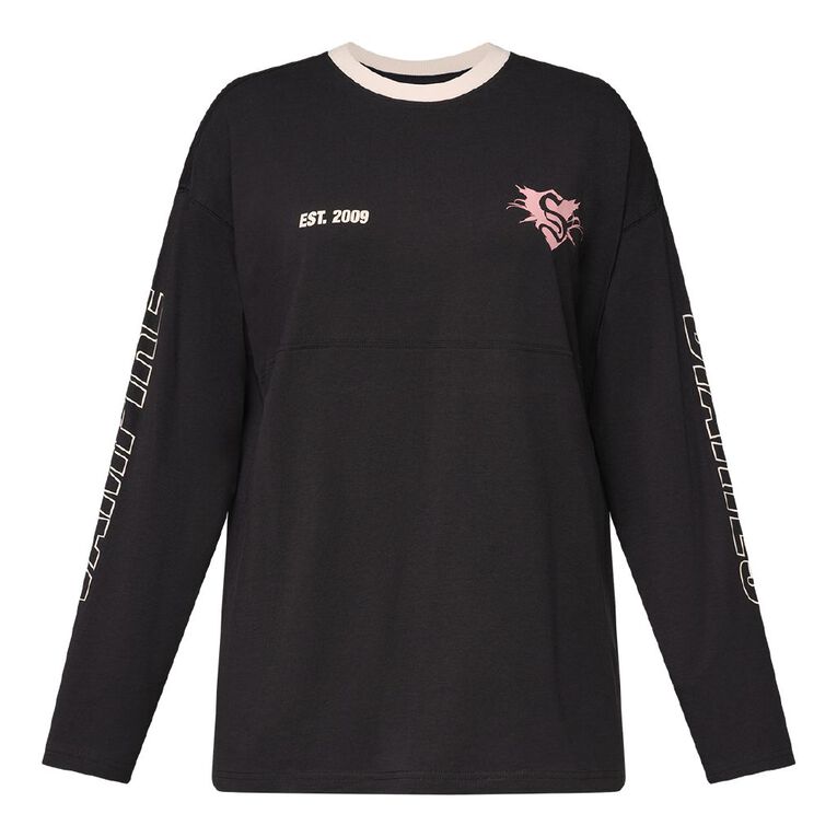 Warner Bros. Women's Long Sleeve Vampire Dairies Damon Top, Black, hi-res