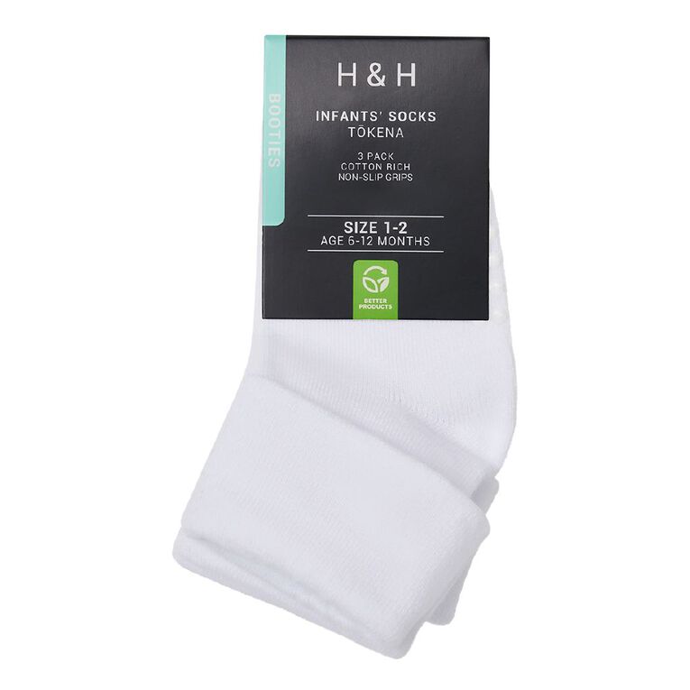 H&H Infants' Bootie Turn Top 3 Pack, White, hi-res
