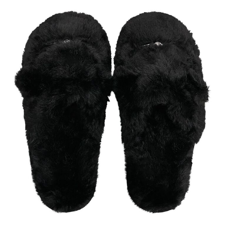 H&H Women's Cat Scuff Slippers, Black, hi-res