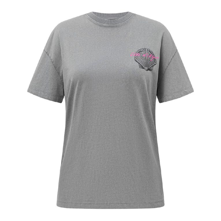 H&H Women's Shorts Sleeve Boyfriend Graphic Tee, Grey Mid Shells, hi-res
