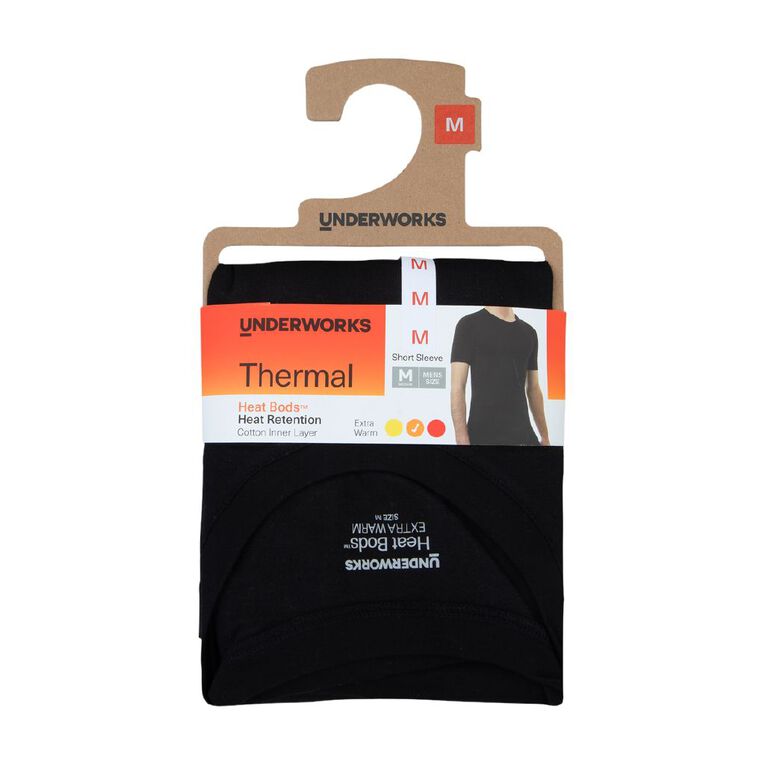 Underworks Men's Heatbods Thermal Short Sleeve Top, Black, hi-res