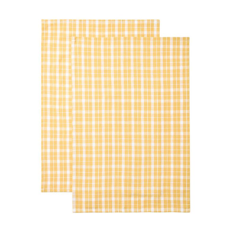 Living & Co Tea Towel Check Ochre Yellow 2 Pack, , hi-res