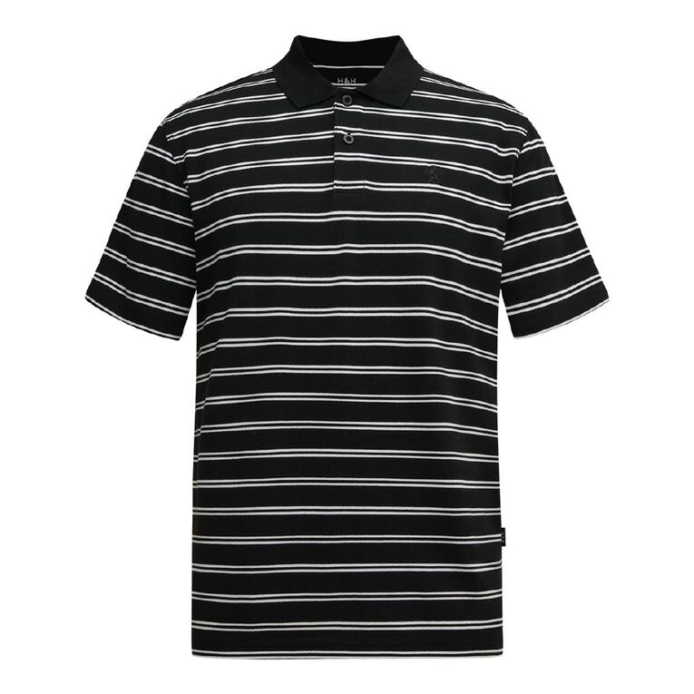 H&H Men's Stripe Polo, Black/White, hi-res