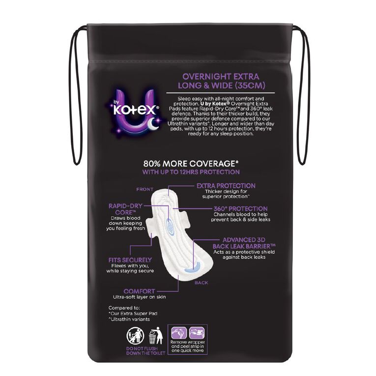U By Kotex Maxi Overnight Long Pads with Wings 8 Pack, , hi-res
